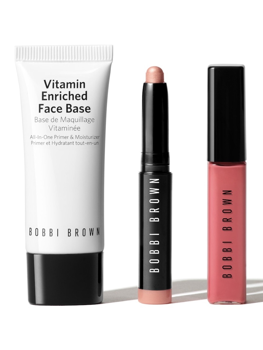 BEST OF BOBBI BROWN MINIS 3-Pc. SET/Face Base,Eye Shadow Stick+Lip Gloss NIB!